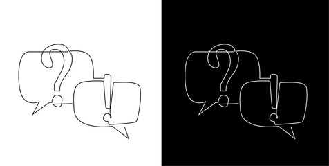 Question mark exclamation point speech bubble dialogue one line drawing vector
