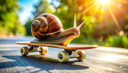 Snail riding a skateboard