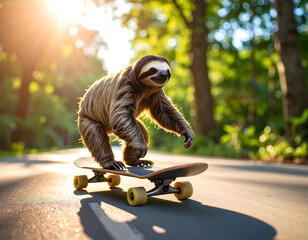 Sloth on a skateboard