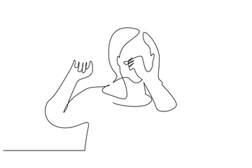 woman shock emotion portrait simple one line design vector