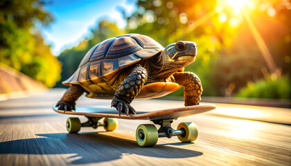 Speeding Turtle on Fast Skateboard