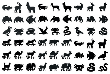 Obraz premium Animal silhouette icons set – solid, filled, wildlife and nature symbols