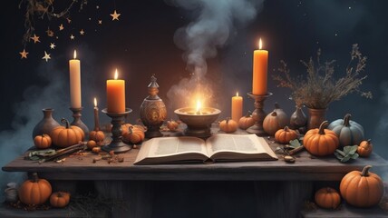 halloween pumpkin and candle