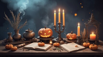 halloween pumpkin and candle