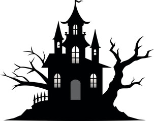 A Gothic Haunted House Stands Silhouetted Against a Dark Moody Sky Perfect for Halloween or Horror Themes on