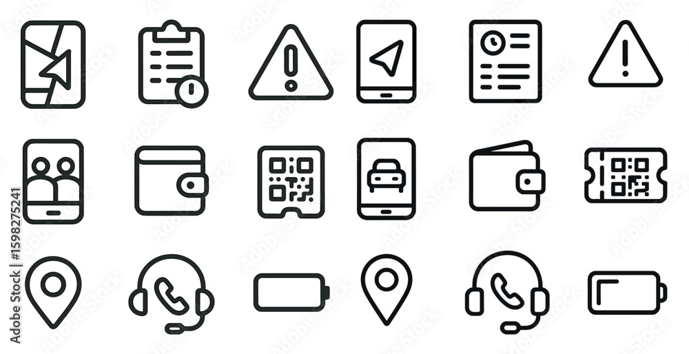 Poster navigation and utility line icons set – linear, outline, digital map tools
