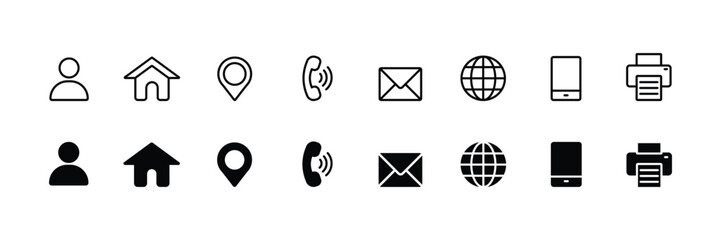 Minimalistic Business Contact Icons Set for Website Design, Digital Communication, and Branding