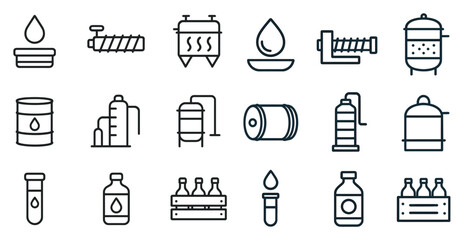 Oil and gas production line icons set – linear, outline, extraction industry symbols
