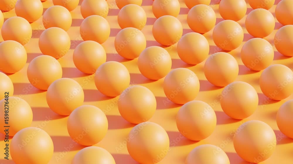 Aufkleber minimal orange 3d abstract background with uniform spheres perfectly aligned in rows – seamless loop