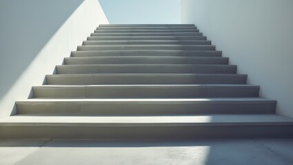 Fototapeta premium Empty staircase with natural light and shadow, minimalistic design, modern architecture, clean lines, upward perspective.