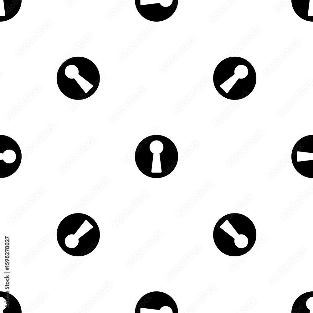 Poster seamless pattern of repeated black keyhole symbols. elements are evenly spaced and some are rotated.