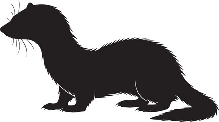 A Silhouette of a Ferret: A sleek black silhouette of a ferret stands, depicting the graceful form and distinctive features of the creature.
