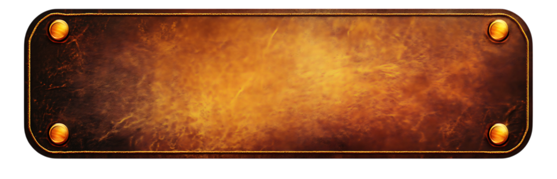 Ornate brown leather banner with aged texture, gold trim, and metallic rivets isolated on white or transparent png, perfect for vintage designs or rustic backgrounds