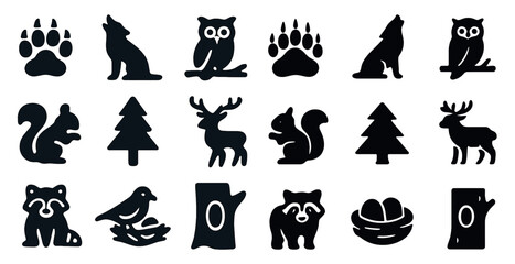 Fototapeta premium Animal silhouette icons set – wildlife, nature, outline symbols collection