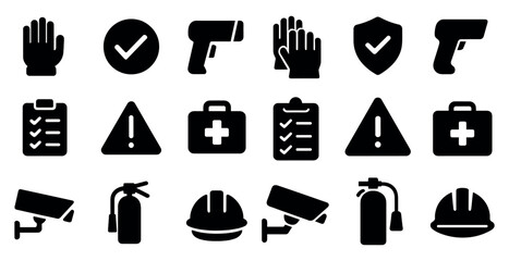 Security and safety icons set &ndash; solid, filled, protection and surveillance symbols
