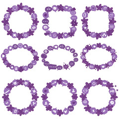 Set of Nine Purple Floral Wreath Frames with Social Media Icons