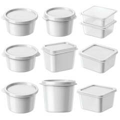 Set of Realistic 3D White Blank Food Containers