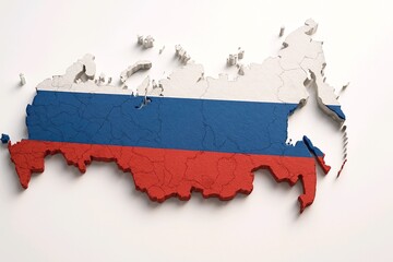 Russia 3D Map with National Tricolor Flag – White Background