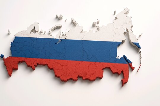Russia 3D Map with National Tricolor Flag &ndash; White Background