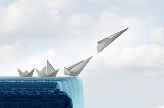 Preparing For A crisis representing innovation to survive an impending problem through clever adaptation and transformation as a busuness success strategy concept woth origami paper sculptures.