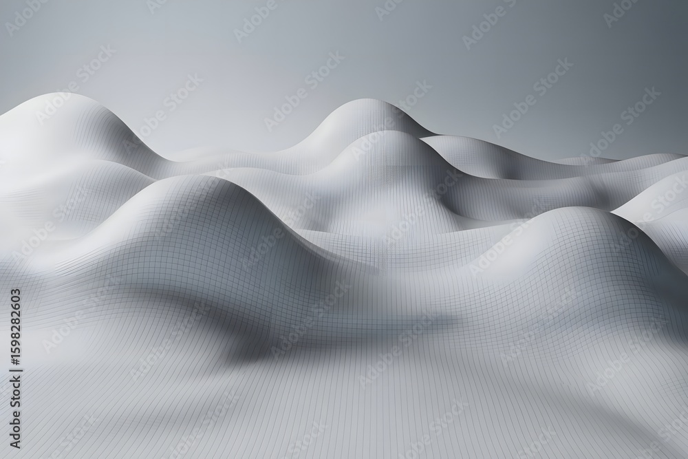 Poster abstract white landscape with wireframe grid a minimalist 3d rendering for modern backgrounds and co