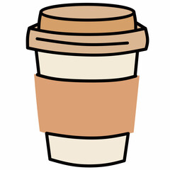 Flat icon of a disposable coffee cup with sleeve for takeout drinks.