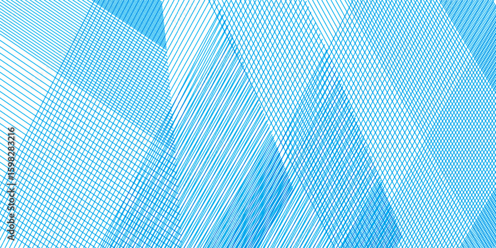 Aufkleber Abstract geometric background with diagonal blue lines creating dynamic patterns and modern architectural shapes on a white backdrop.
