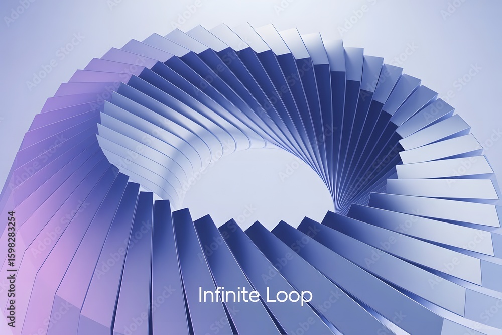 Fototapete abstract 3d rendering of an infinite loop or spiral staircase with a gradient of blue and purple ton