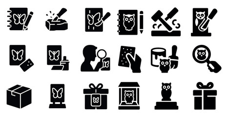 Art and craft solid icons set – filled, creative, diy design symbols