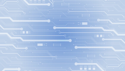 Abstract AI circuit board background. Technology connected white lines with electronics elements on tech bg. Computer motherboard with chip, and semiconductor.