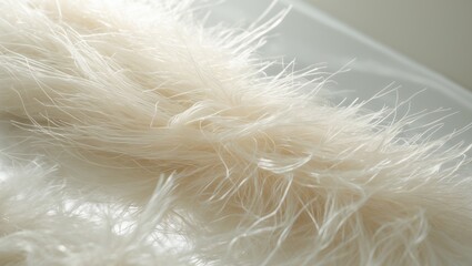 Fototapeta premium Close-up of soft, white feathers with fine, wispy details and a blurred background.