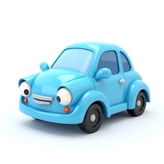 3D Cute Small Blue Car Icon in Glossy Cartoon Plastic Style &ndash; Isolated Vehicle Illustration