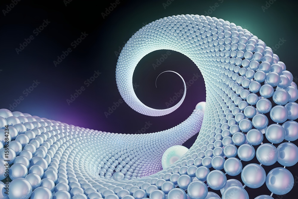 Poster abstract spiral of spheres with gradient background representing infinity interconnectivity and comp