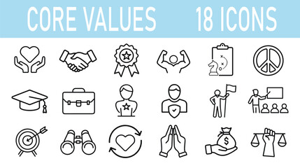 Core Values Vector Icon Set | Outline | Integrity, Trust, Leadership, Education, Equality