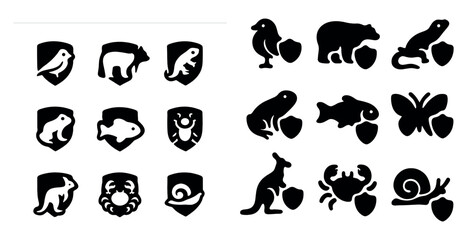 Obraz premium Animal protection silhouette icons set – filled, wildlife, conservation symbols
