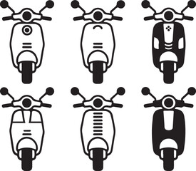 Vintage Scooter Front Silhouette Icon Set