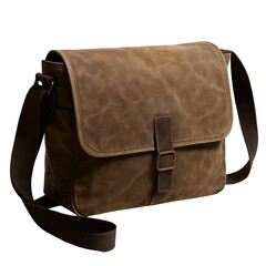Naklejka premium Stylish brown leather messenger bag with a adjustable strap, perfect for everyday use.