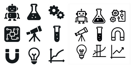 Science and technology icons set – outline, linear, innovation and research symbols