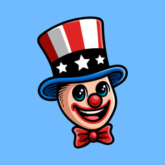 fun clown face with hat colored cartoon character isolated drawing line style sketch classic vintage design illustration