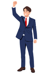 Fototapeta premium Confident Businessman Celebrating Success with Raised Fist in Formal Attire - Victory Concept