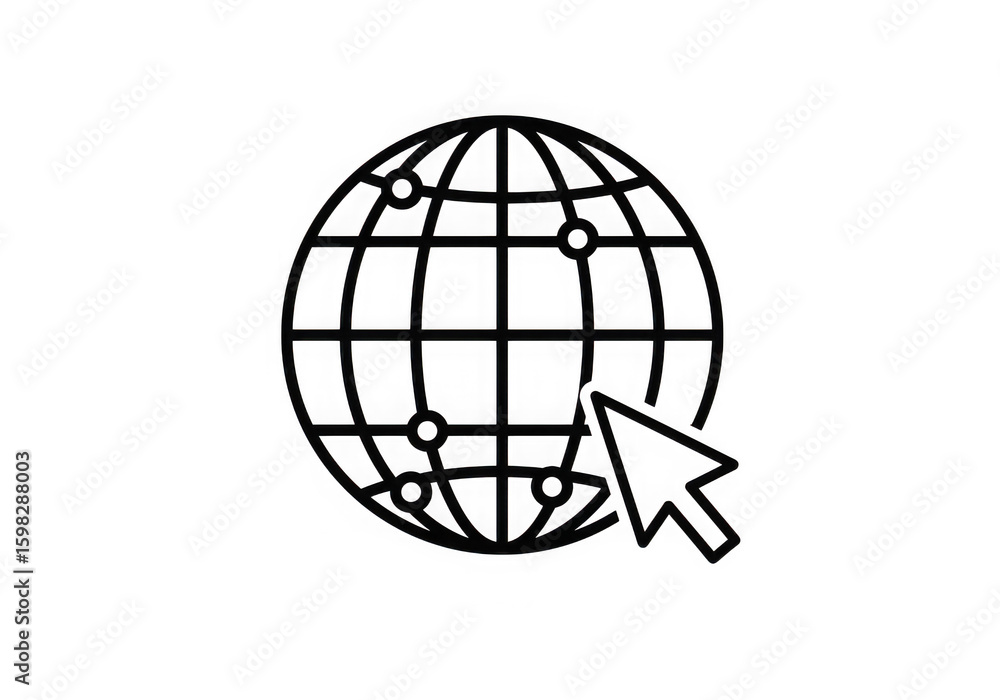Poster a black and white line drawing of a globe with connecting dots and a cursor pointing