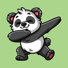 fun panda in dabbing colored cartoon isolated drawing line style sketch classic vintage design illustration
