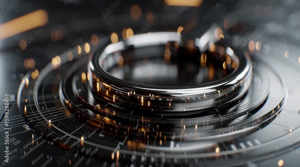 Aufkleber zero trust architecture. a futuristic metallic ring structure with glowing highlights on a digital, 