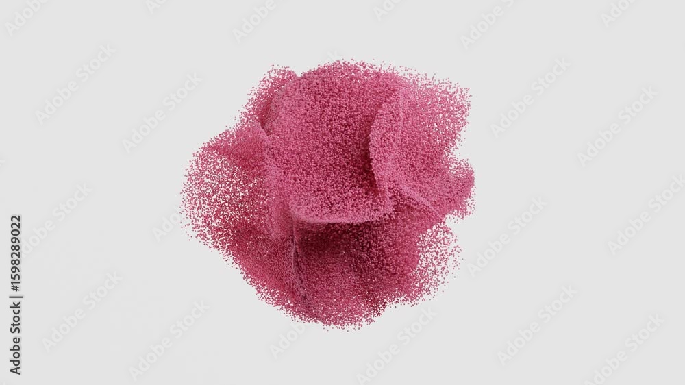 Aufkleber minimal chaotic pink particle cloud floating over a pure white background, combining abstract 3d geo