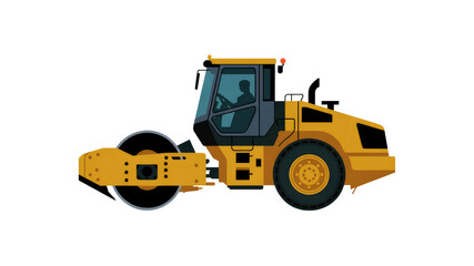 Yellow Road Roller Operator Side View Illustration