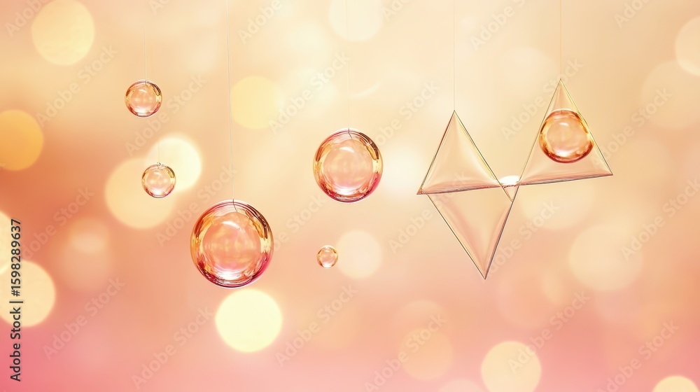 Poster abstract artistic bubbles and geometric shapes on soft background