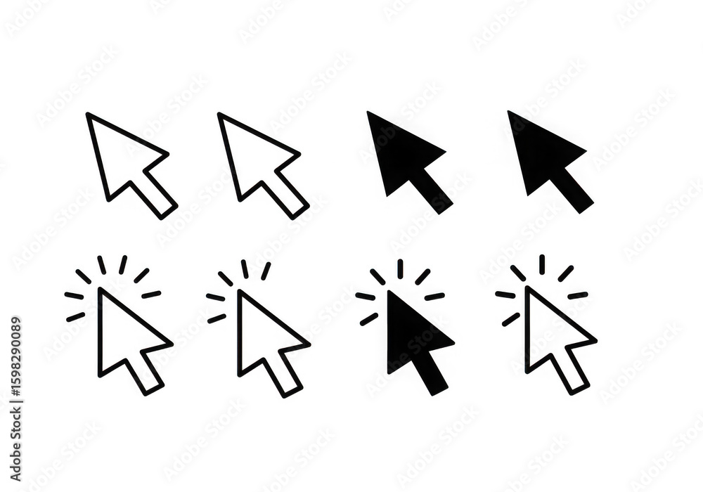 Fototapete a set of eight different cursor icons including outlined and filled arrows