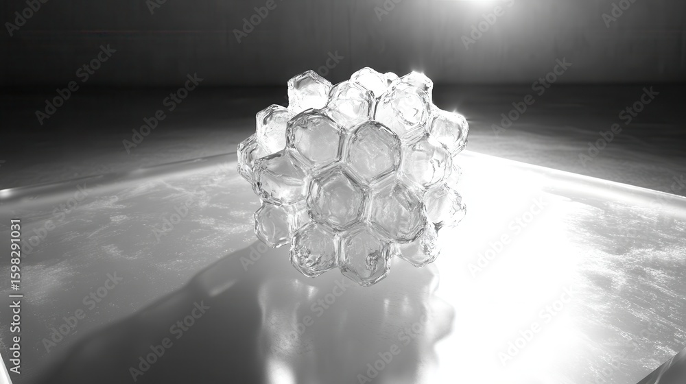 Poster abstract hexagonal structure made of translucent glass in monochrome