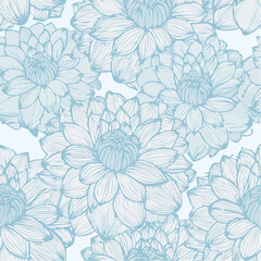 Fototapeta premium Elegant Light Blue Dahlia Vector Floral Seamless Pattern