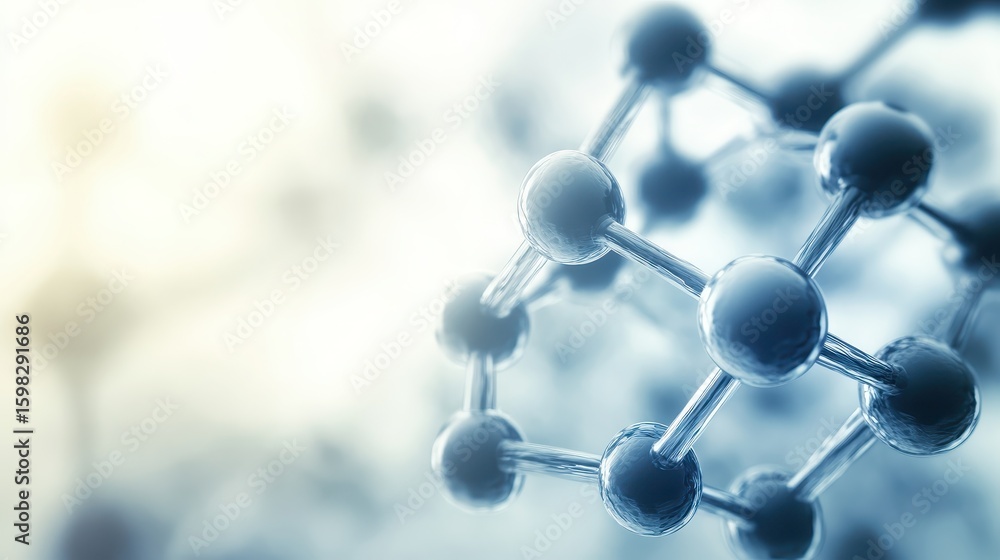 Poster abstract molecular structure with blue color scheme and blurred background